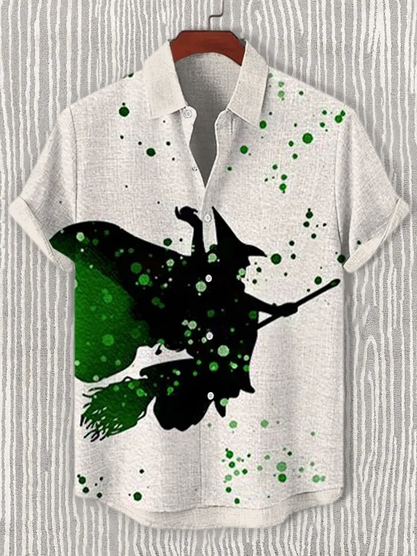 Men's Wicked Witch Riding a Broom Print Shirt