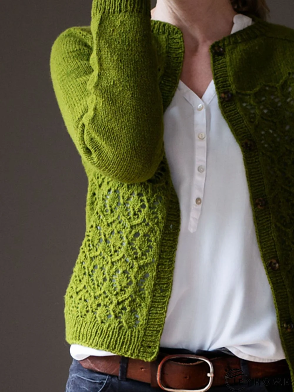 Crew Neck Cotton-Blend Loose Cardigan | IFYHOME