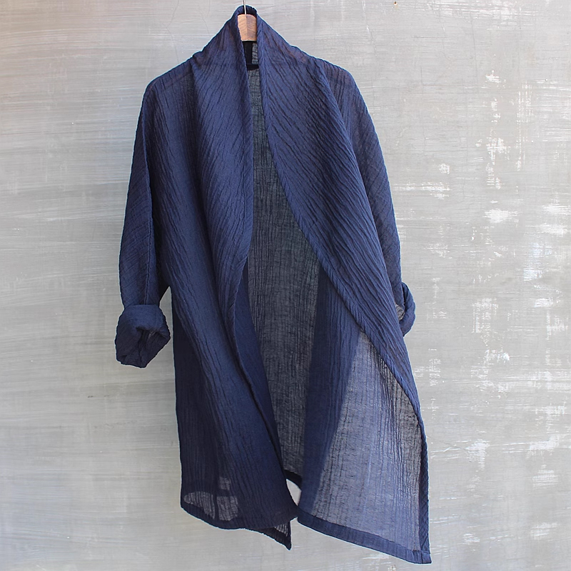 Men's Vintage Cotton and Linen Loose Pleated Lightweight Shirt