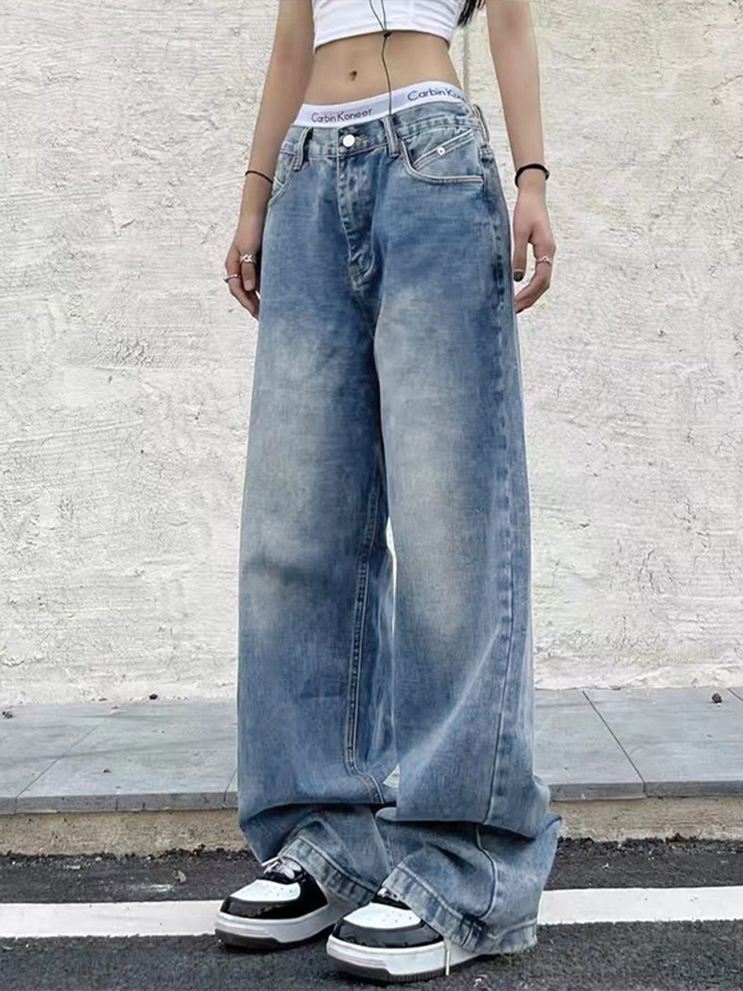 Vintage Blue Wide Leg Boyfriend Jeans / TECHWEAR CLUB / Techwear