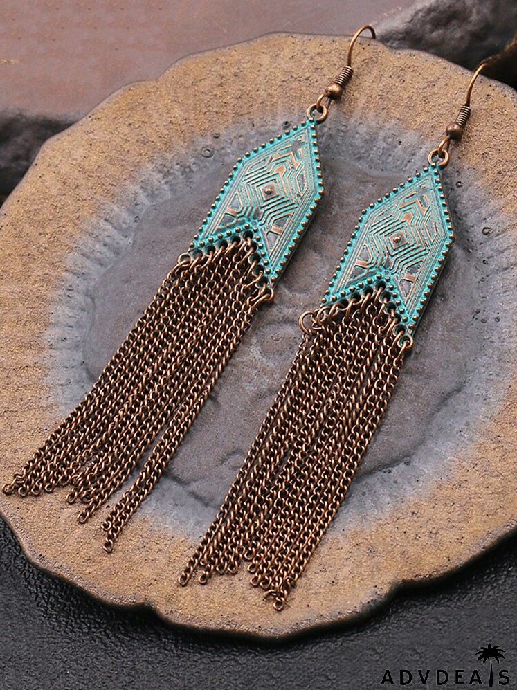 Bohemian Geo Decor Tassel Drop Earrings