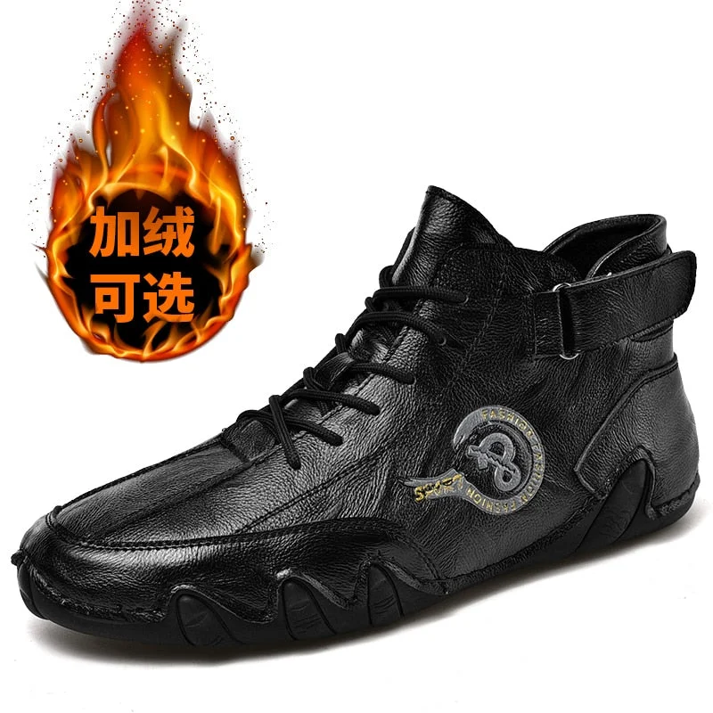 Fashion All-match Men Leather Casual Shoes Outdoor Quality Lace-up Male Footwear Winter Warm Lined Sneaker Comfort Breathable