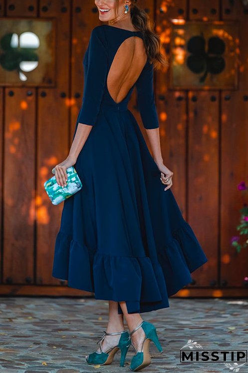 Elegant Backless High Low Hem Ruffle Swing Midi Party Dress