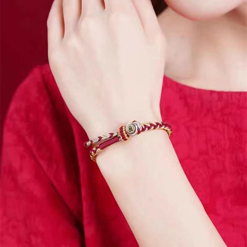 Handmade 925 Sterling Silver Year of the Dragon Chinese Zodiac Natal Buddha Protection Rope Bracelet