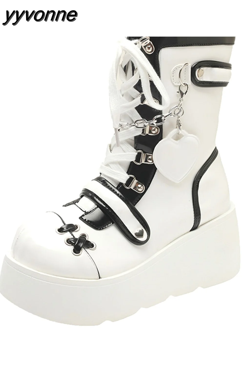 yyvonne Women Goth Platform Mid Calf Boots Wedges Heeled Cospaly Autumn Combat Boots Design Luxury Motorcycle Boots Shoes