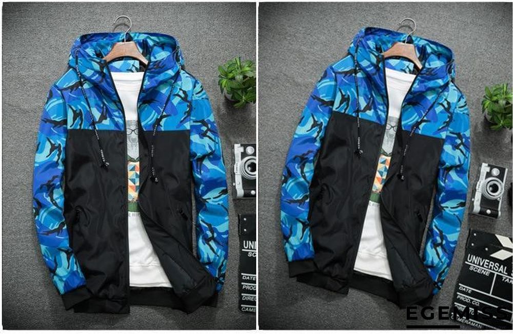 Men's Camouflage Military Casual Zipper Windbreaker Jackets Hooded Coats | EGEMISS