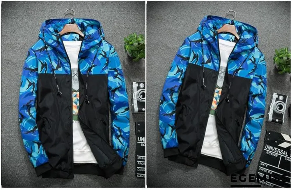Men's Camouflage Military Casual Zipper Windbreaker Jackets Hooded Coats | EGEMISS
