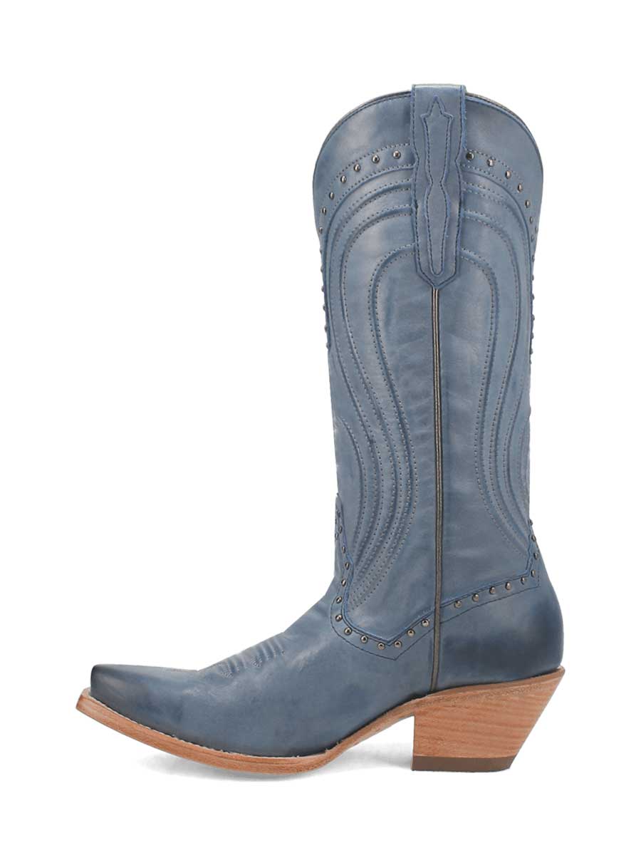 Blue Snip Toe Chunky Heel Embroidered Mid-Calf Cowgirl Boots