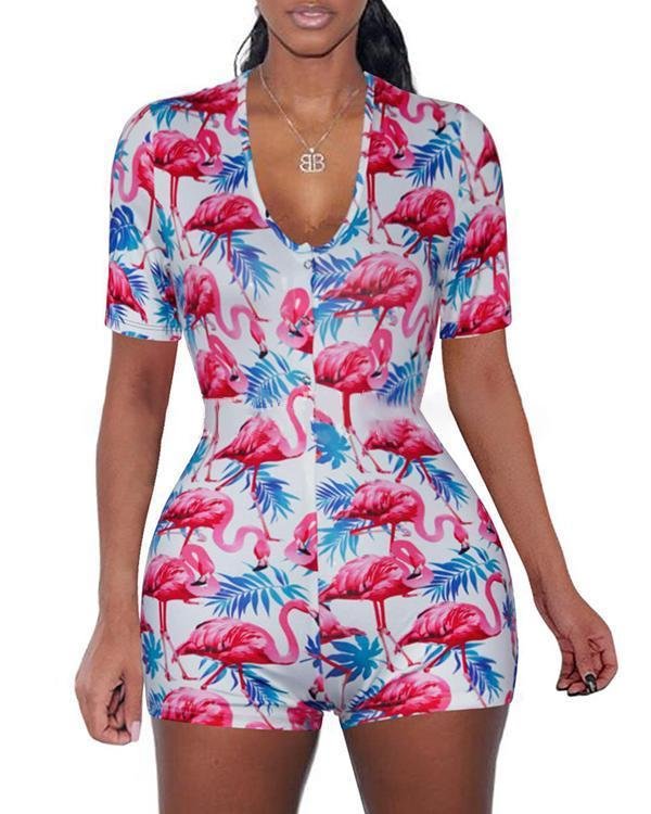 2020 Summer Rompers Sexy Bodycon Long Sleeve Print Romper - Chicaggo