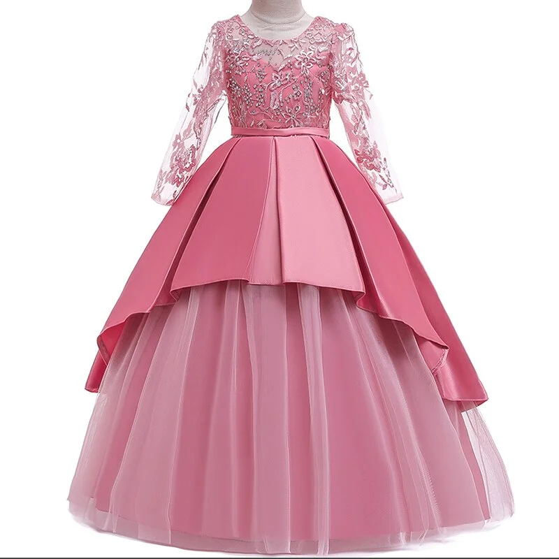 Princess Baby Girls Lace Flower Ball Gown Wedding Bridemaid Dresses For Girls Party Dress First Communion Dress For Baptism