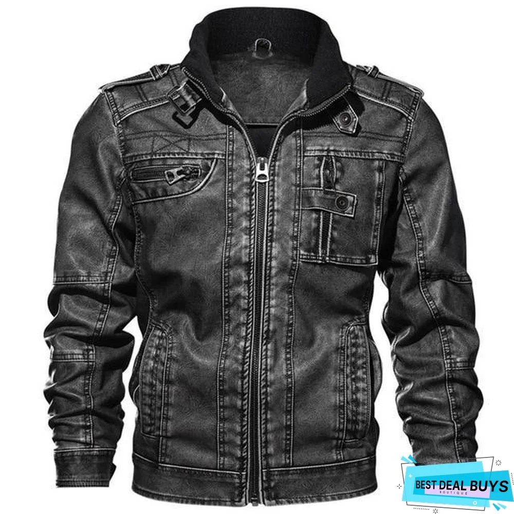 Men's Pu Jacket Leather Coat Slim Fit Faux Leather Motorcycle Jackets Coats