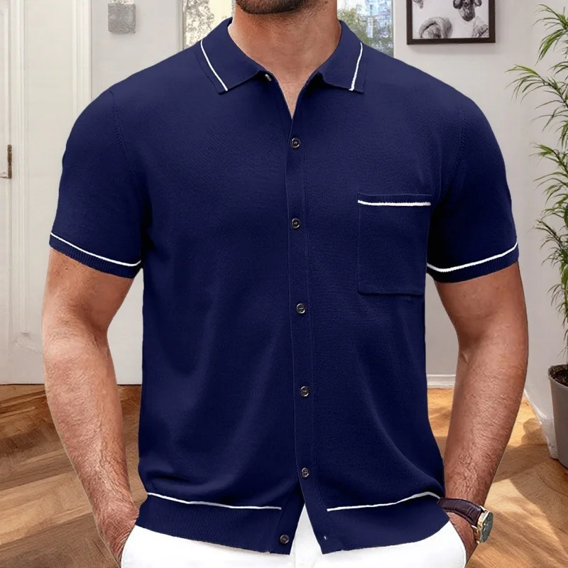 Uveng Uveng Men's New Summer Knitwear Men's Anti-Ball Ice Cream Knitted Knitting Polo Shirt SY0014