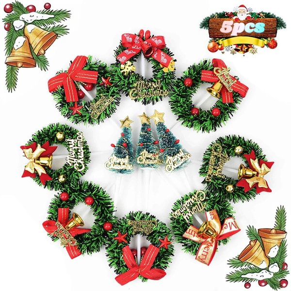 5Pcs/lot Merry Christmas Cake Topper Christmas Tree Wreath Garland Cupcake Topper Christmas Ornament For Christmas Party Decor - Shop Trendy Women's Fashion | TeeYours