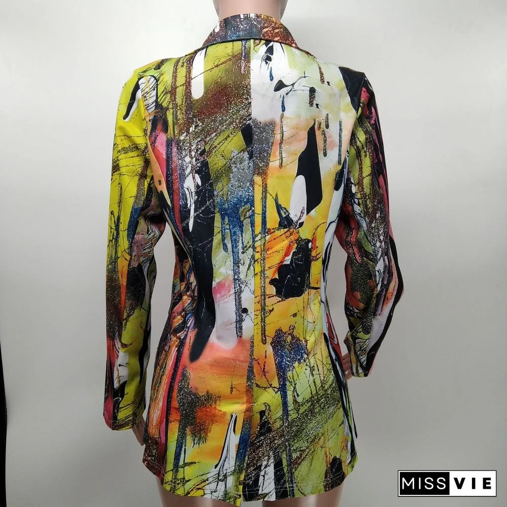 Elegant All Over Print Long Sleeve Blazer Jackets