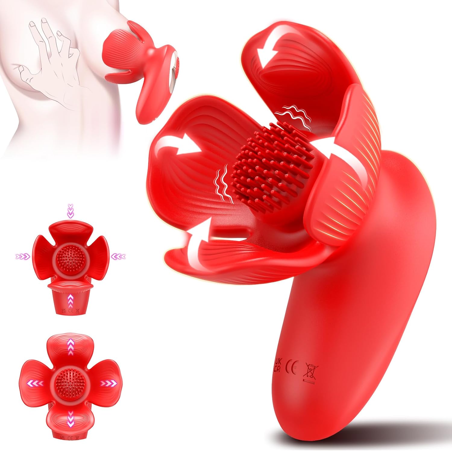 Nipple Vibrator Rose Sex Toy With 10 Vibration And 10 Grabbing Modes - Rose Toy