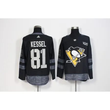 Men's  Pittsburgh Penguins #81 Phil Kessel Black 1917-2017 100th Anniversary Stitched NHL Jersey