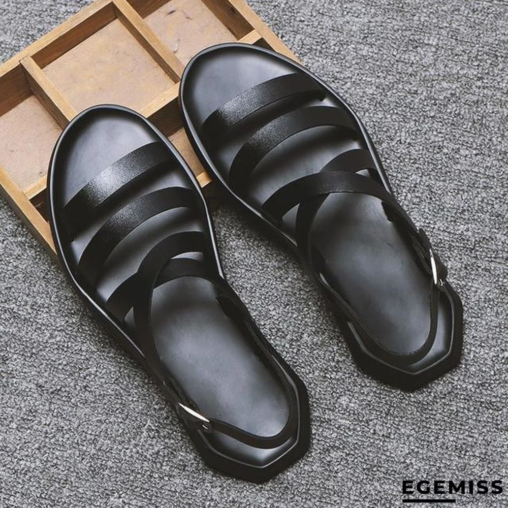 Men's PU Leather Sandals Shoes Flat Beach Sandals | EGEMISS