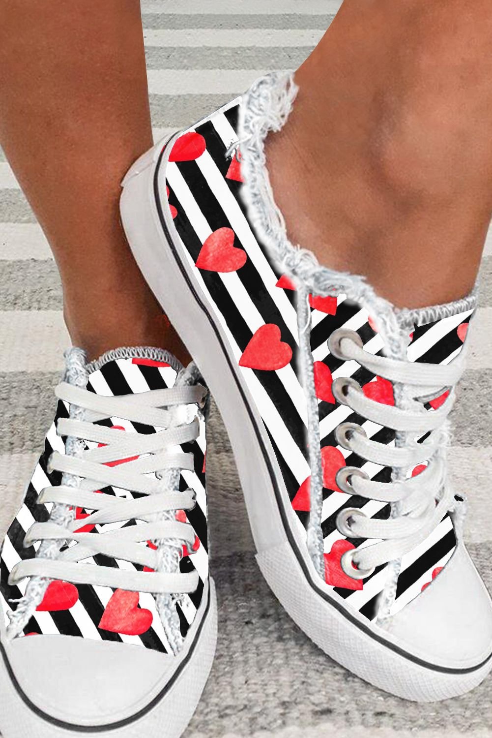 Love Striped Lace Up Canvas Shoes