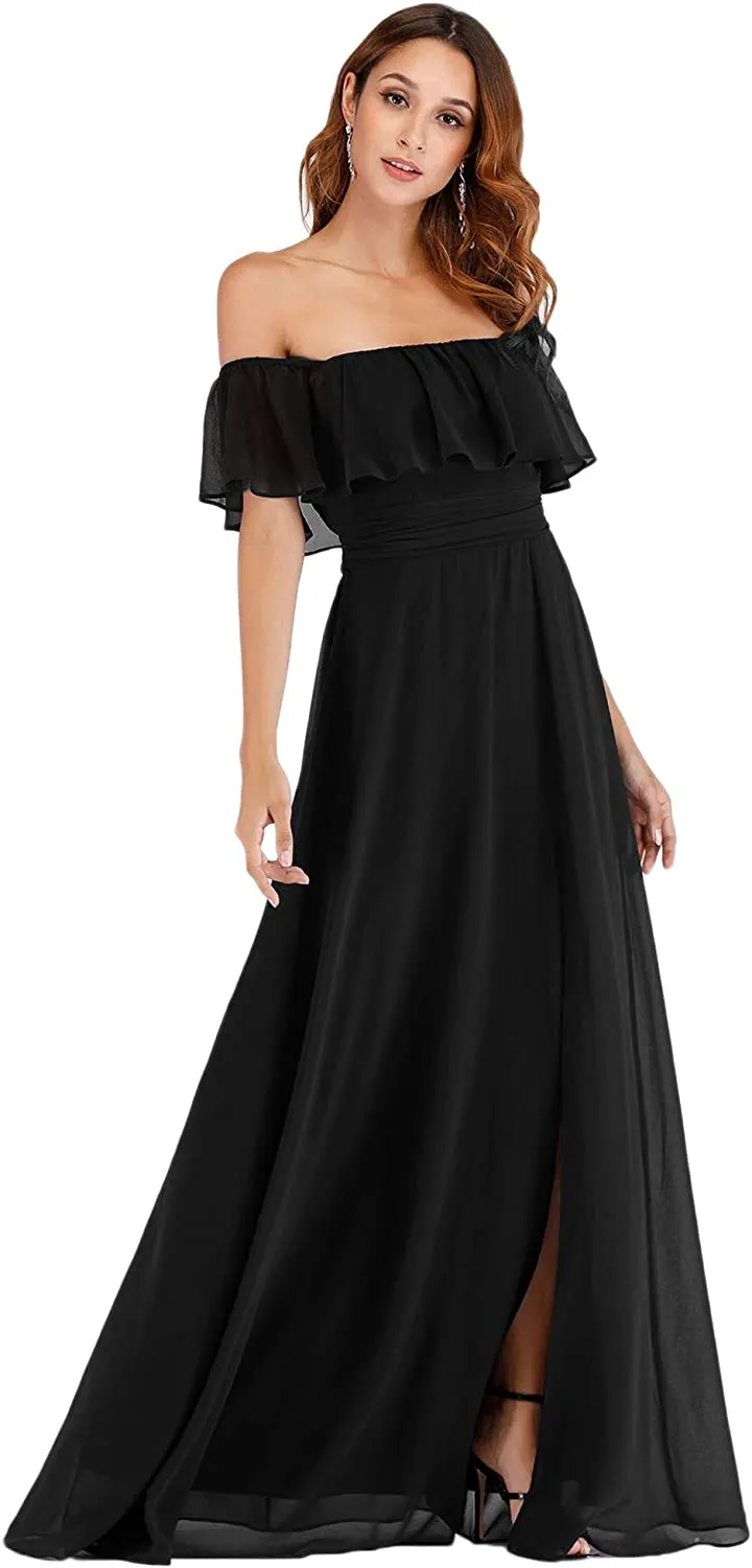 Off Shoulder Ruffle Party Side Split Beach Maxi Dress