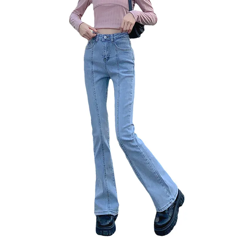 Light Blue Patchwork Flare Jeans female
