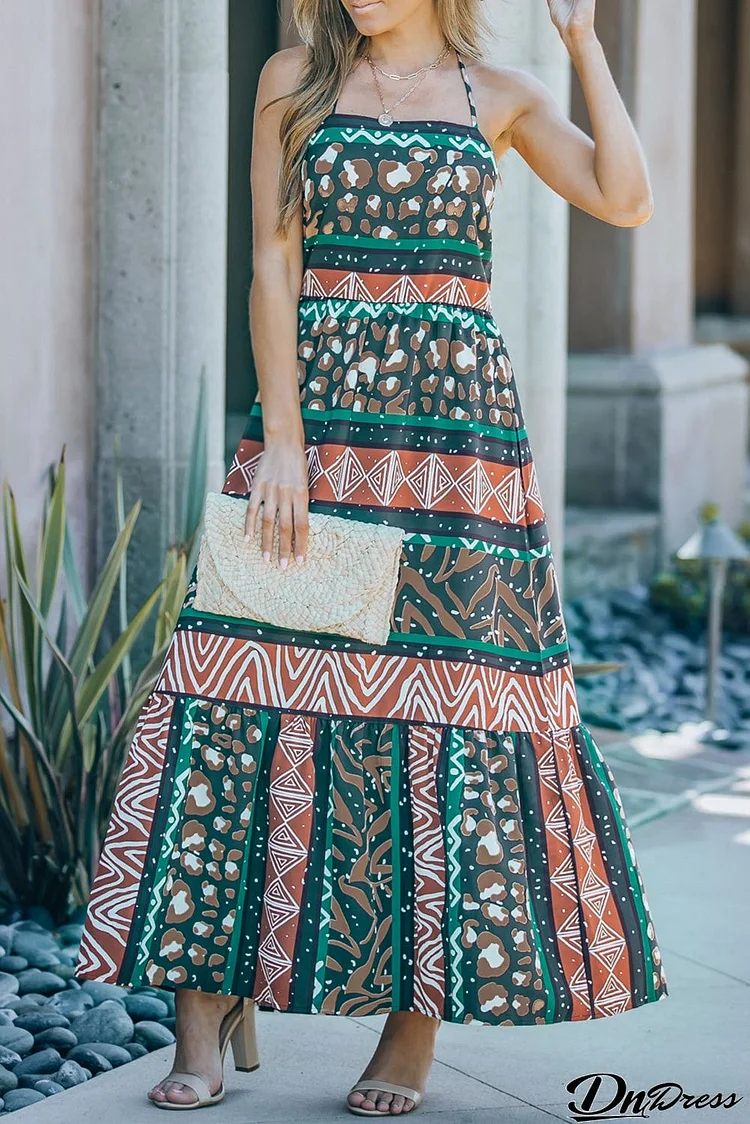 Multicolor Vintage Print Sleeveless Maxi Dress