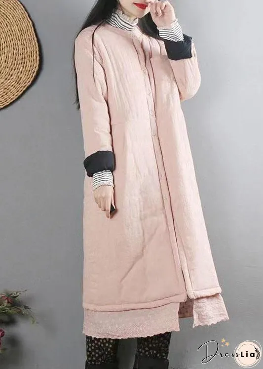 Handmade Pink Pockets Patchwork Fine Cotton Filled Coats Winter