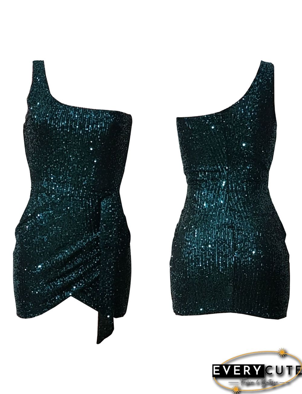 Green One Shoulder Clubwear Bodycon Sequin Dress