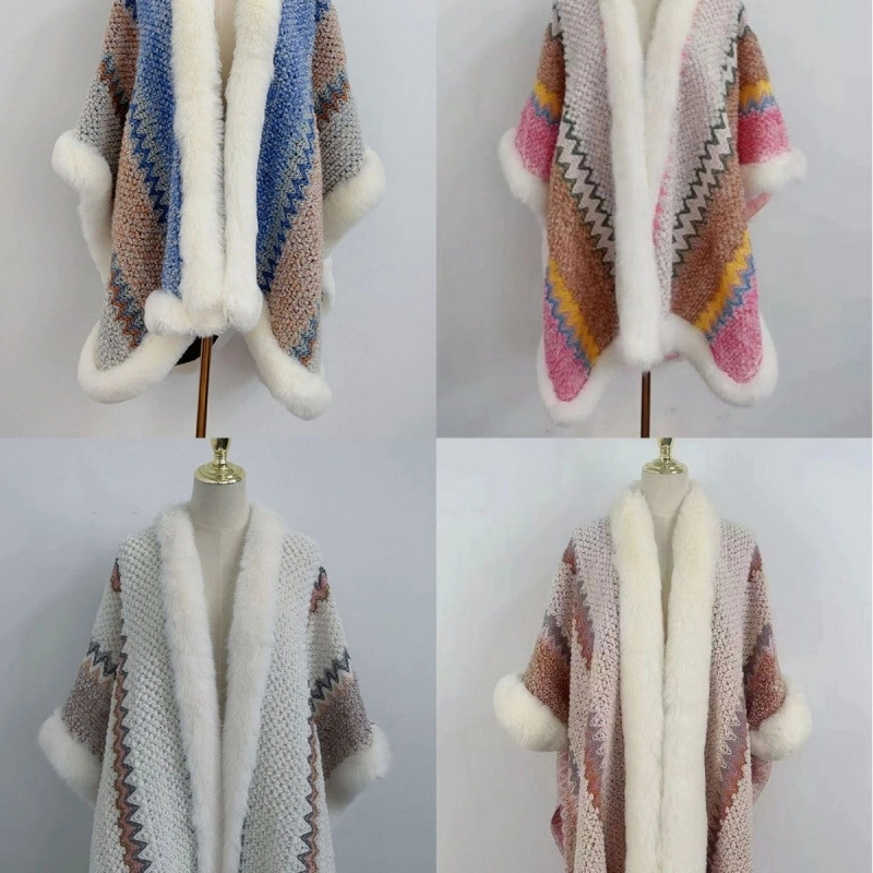 Women’s Minimalist Classic Style Color Block Knit Patchwork Shawl