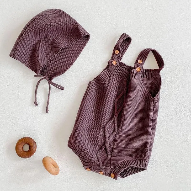 Autumn Baby Clothes Boys Girls Rhombus Rompers Baby Boy Girl Knit Braces Rompers Baby Jumpsuit Baby Clothes And Hat