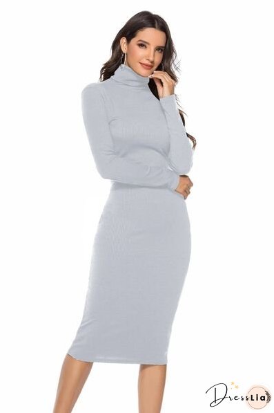 Ribbed Turtleneck Long Sleeve Dress
