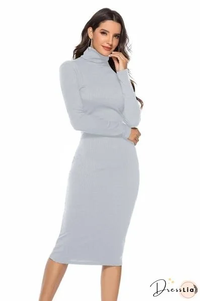 Ribbed Turtleneck Long Sleeve Dress