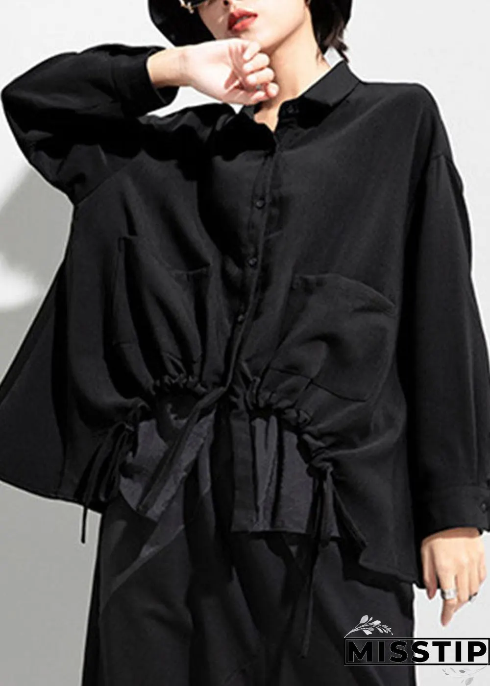 Boho Black Black Button asymmetrical design Fall Long sleeve Coat