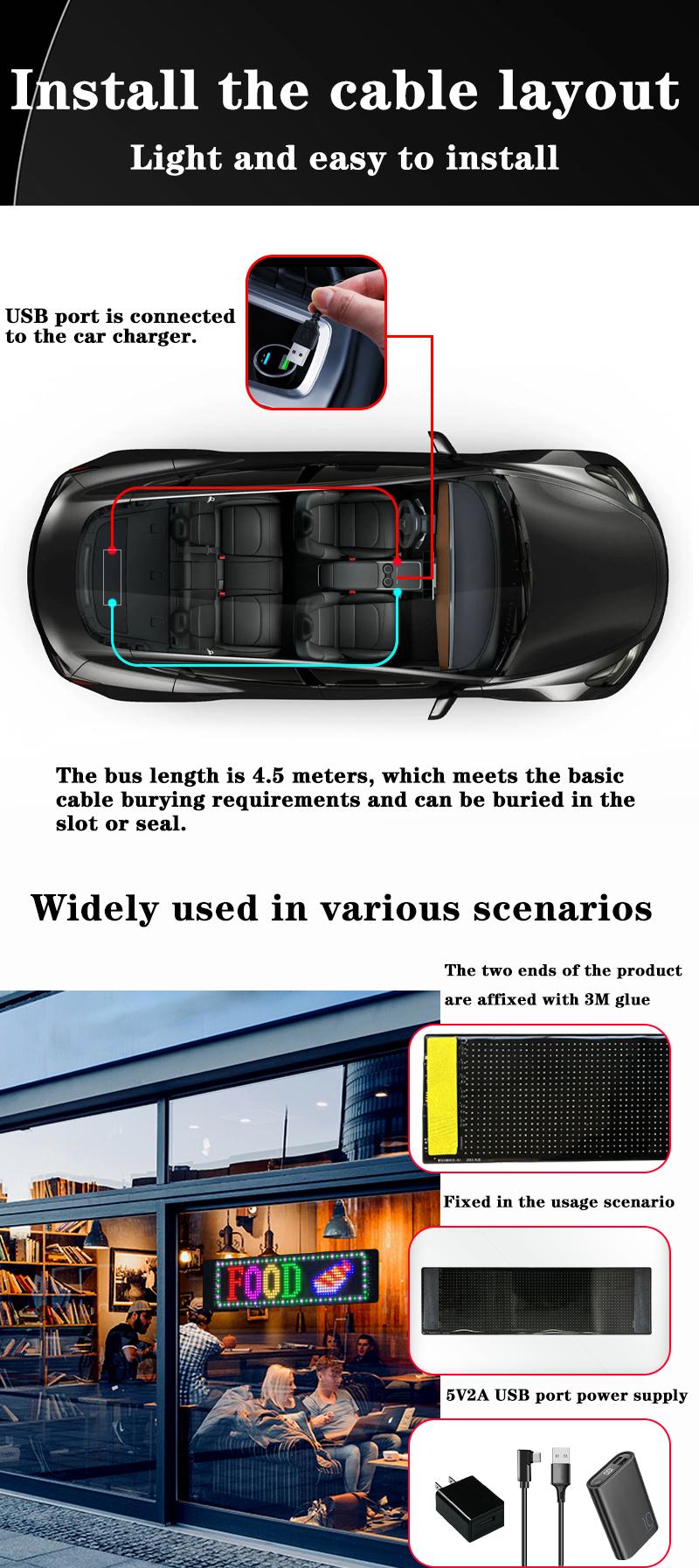 Product Introduction of Scrolling Huge Bright Advertising LED Signs. Flexible USB 5V LED Store Sign Bluetooth App Control Custom Text Pattern Animation Programmable LED Display for Store Car Bar Hotel 17