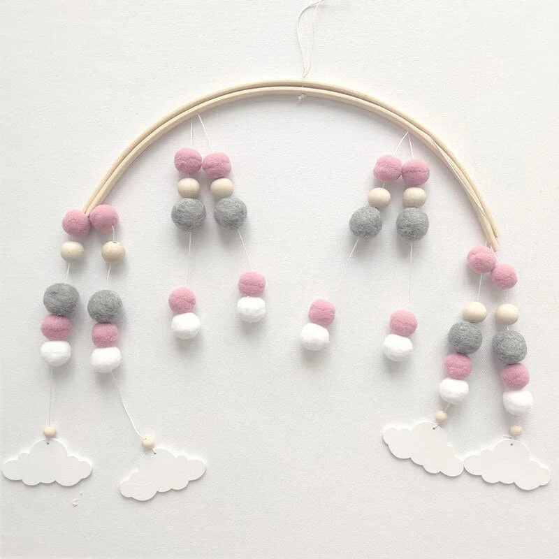 INS Nordic Wooden Beads Wind Chimes with Wool Balls Newborn Baby Bed Hanging Windbell Crib Tent Kids Room Decorations Ornaments