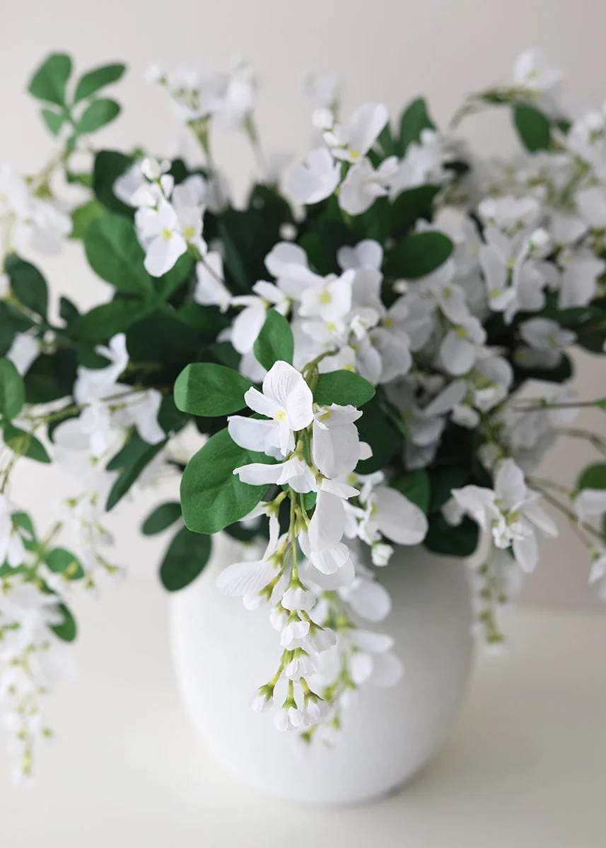 Artificial Wisteria Hanging Bush in White - 31"