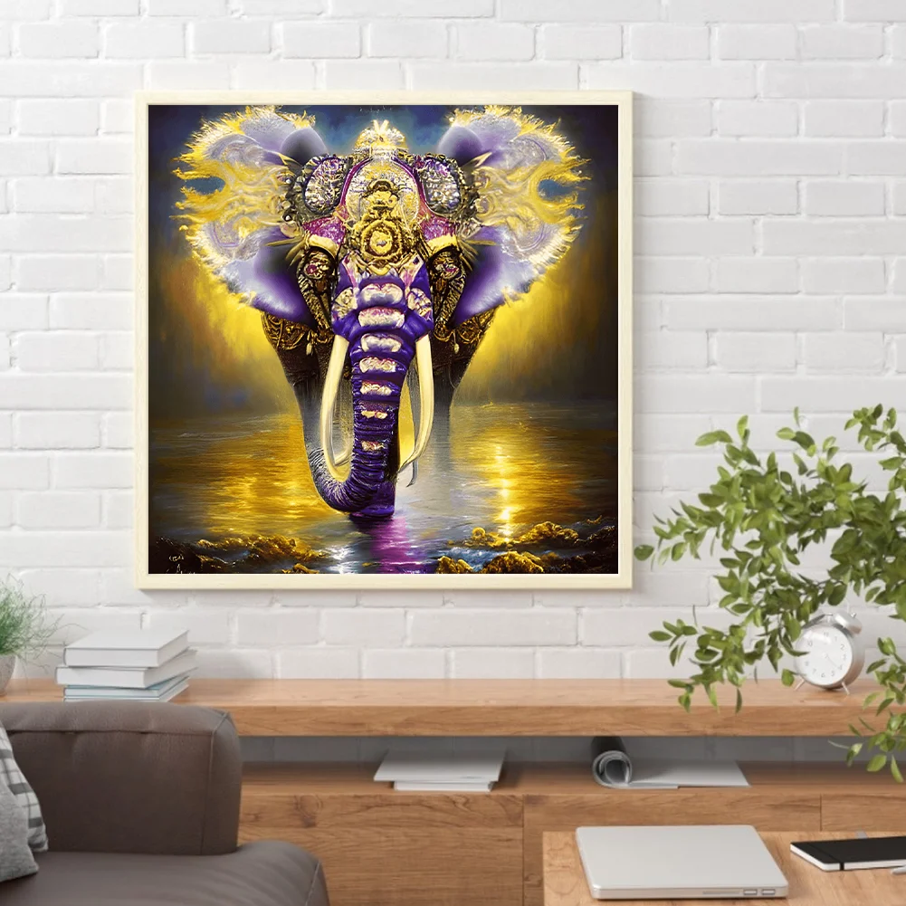 Full Round Diamond Painting 30*30cm - The Elephant Walking In The Starry Sky