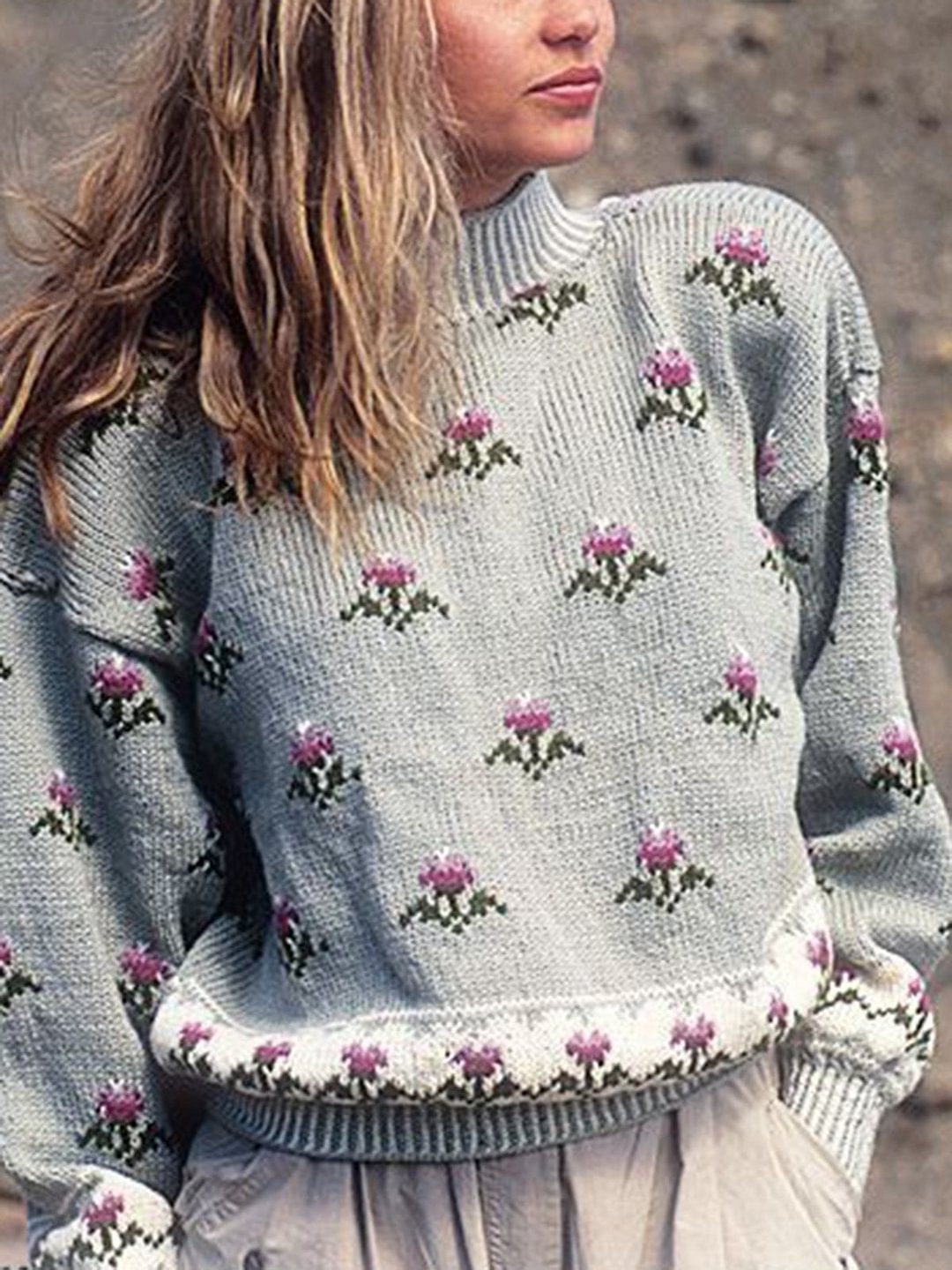 Knitted Crew Neck Long Sleeve Sweater | EGEMISS