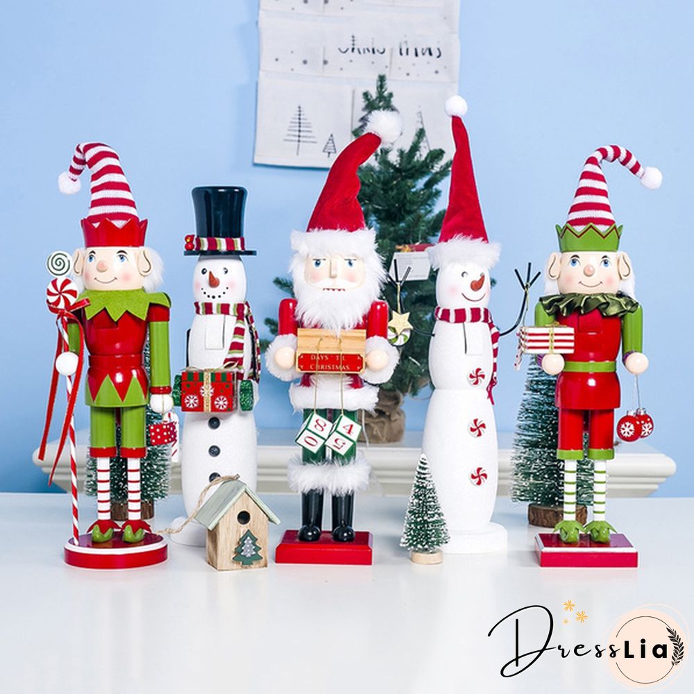 Christmas Wooden Standing Ornaments Cute Cartoon Santa Snowman Elf Nutcracker Doll Figures