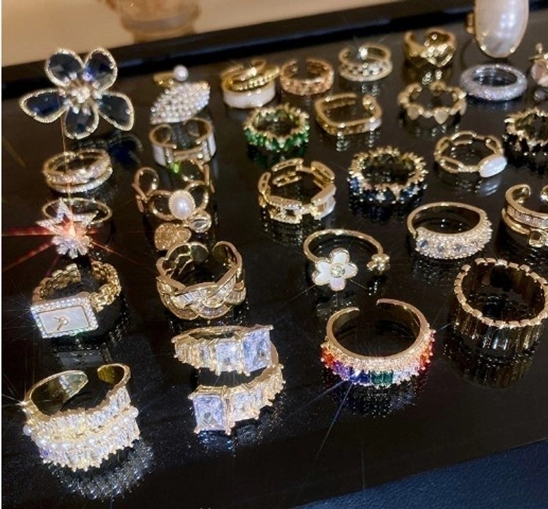 Fashion Rabbit Heart Shape Flower Copper Plating Inlay Shell Zircon Open Ring 1 Piece2