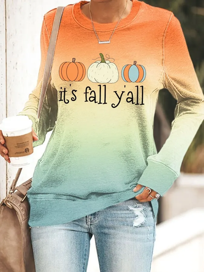 Women's Halloween It's Fall Y'all Pumpkins Sweatshirt 