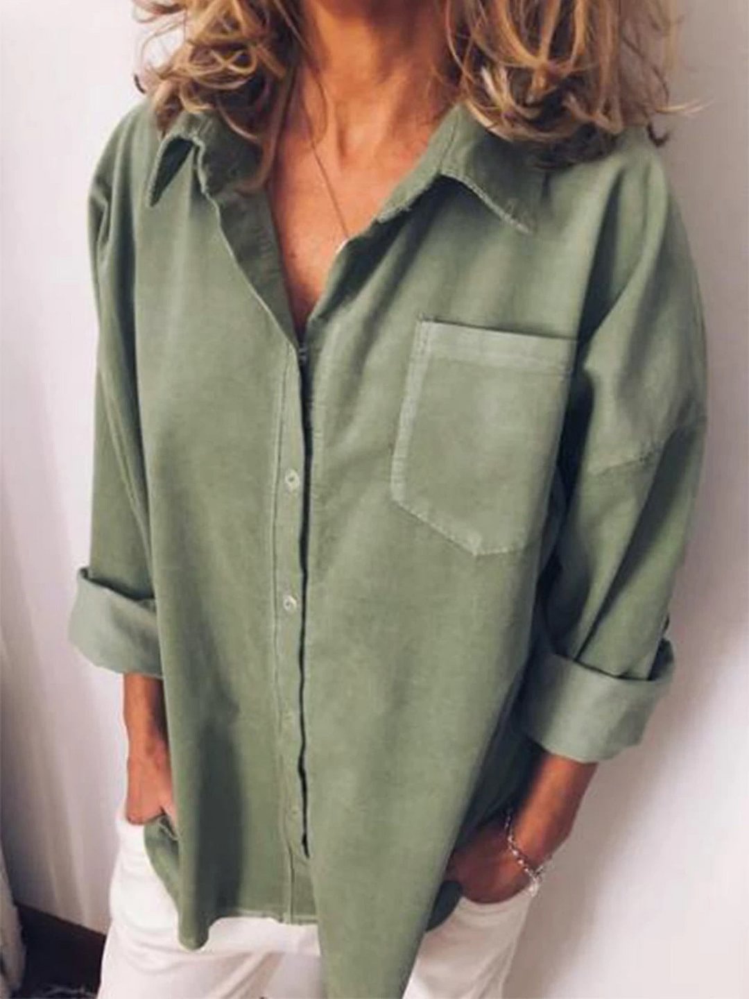 Women's Pure Color Long Sleeveds Casual Shirt Linen Top