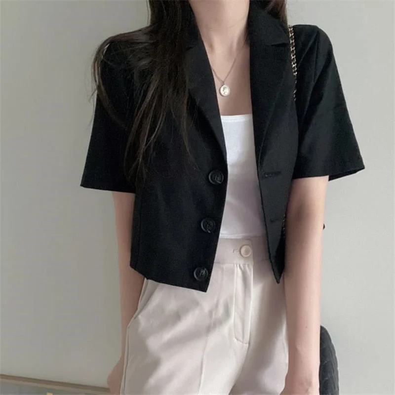 QOERLIN Korean Pure Color Short Sleeve Cotton Linen Suit Blazer Female 2021 Summer New Temperament Short Jacket Office Ladies
