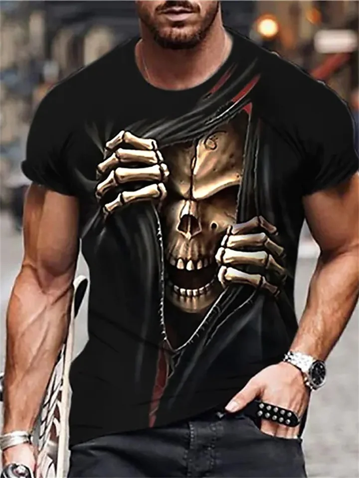 Men's Unisex T shirt Tee Funny T Shirts Skull Graphic Prints Crew Neck Custom Print Black Blue Green Khaki 3D Print Daily Holiday Short Sleeve Print Clothing Apparel Designer Casual Big and Tall-Cosfine