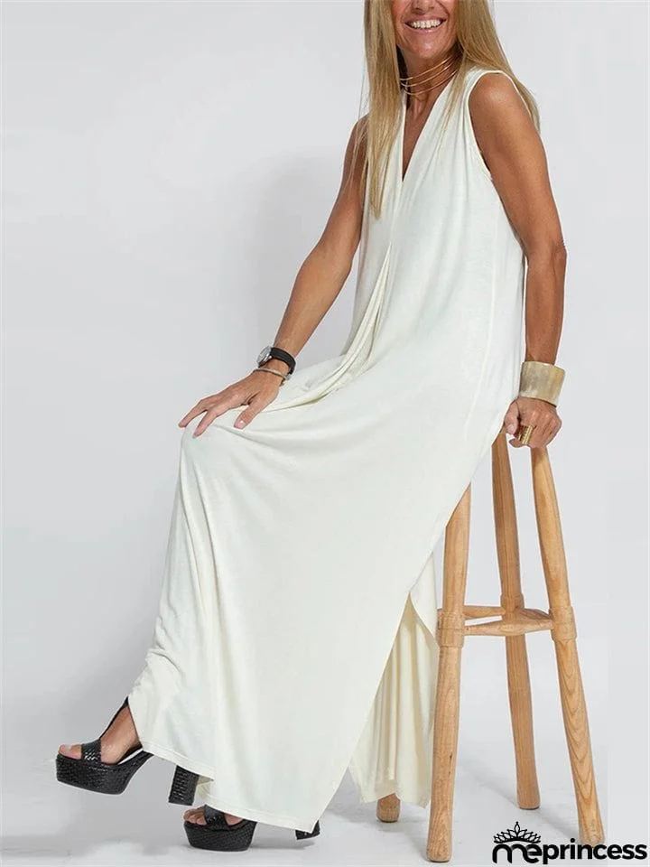 Women's V Neck Sleeveless Side Slit Simple Leisure Dress