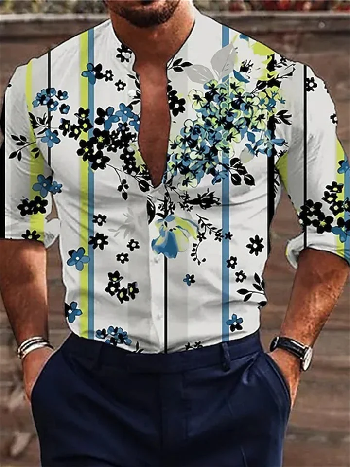 Men's Shirt Graphic Shirt Floral Turndown Light Green Light Purple Purple Green Light Blue 3D Print Daily Holiday Long Sleeve 3D Print Button-Down Clothing Apparel Fashion Designer Casual Breathable-Cosfine
