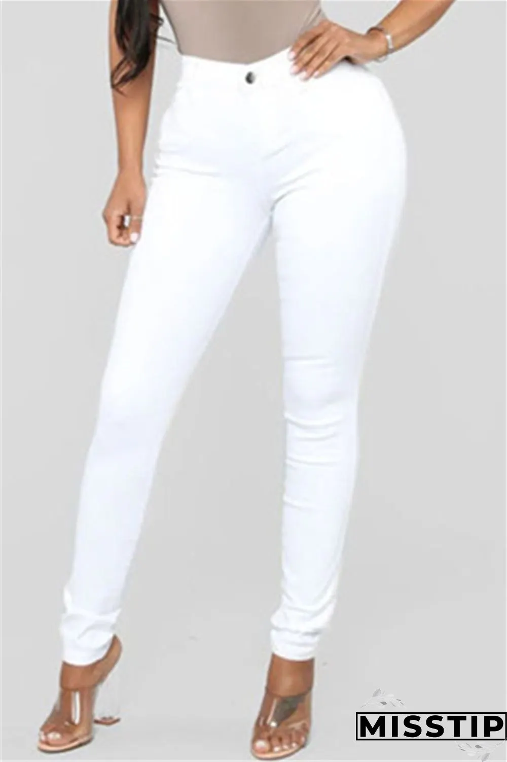 Deep Blue Fashion Casual Solid Basic High Waist Skinny Denim Jeans