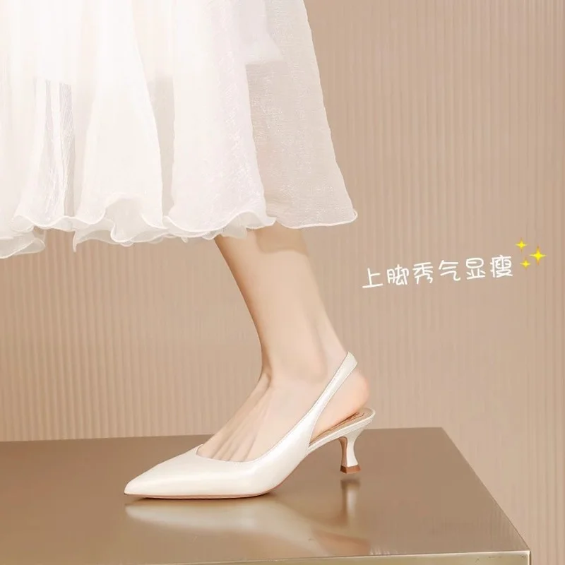 Uveng Uveng Baotou Sandals Women 2024 Summer New Pointed Head With High Heels White Single Shoes Fairy Shoes With Skirt