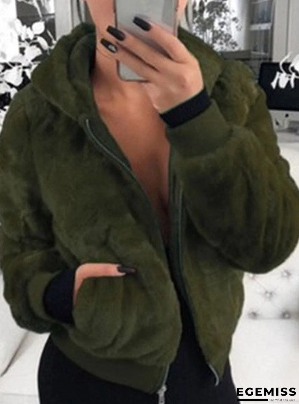 Casual Hooded Faux Fur Plush Jacket | EGEMISS