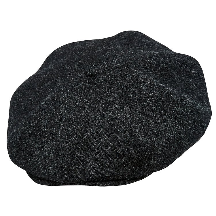 PEAKY BLINDERS Genuine Scottish Harris Tweed 8 Panels Man Cap Wool Large Crown BLACK