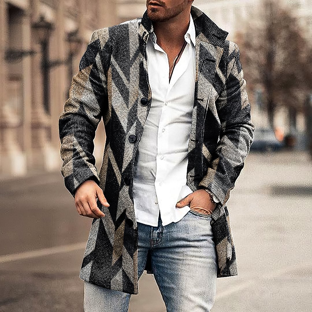 Geometric Chic Casual Print Coat